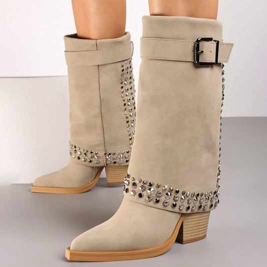Glitter Appliquéd Block-heeled Boots
