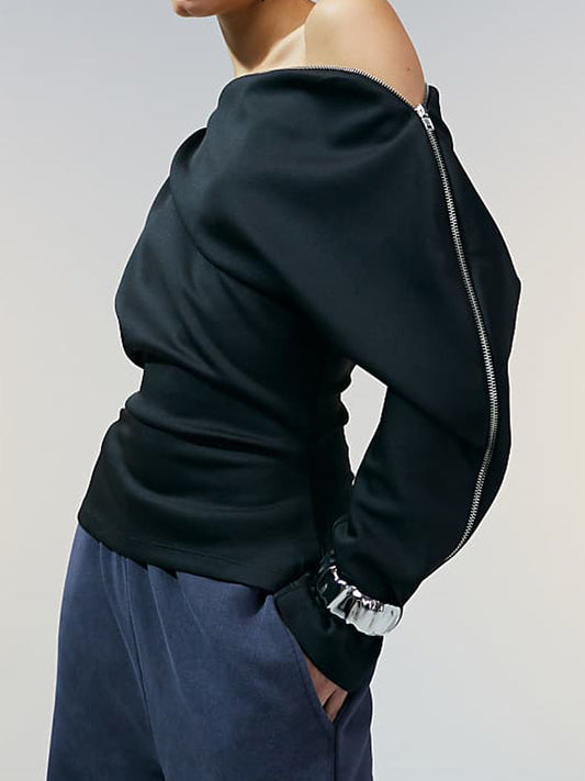 Fashion Off Shoulder Zip Top