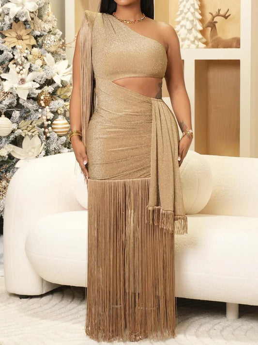 Asymmetric One-shoulder Tassel Dress