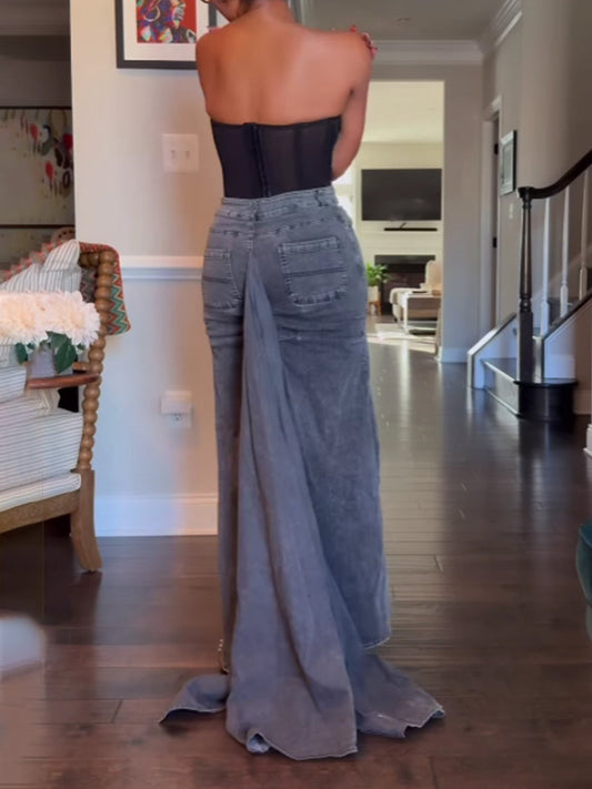 Denim Maxi Skirt With Train
