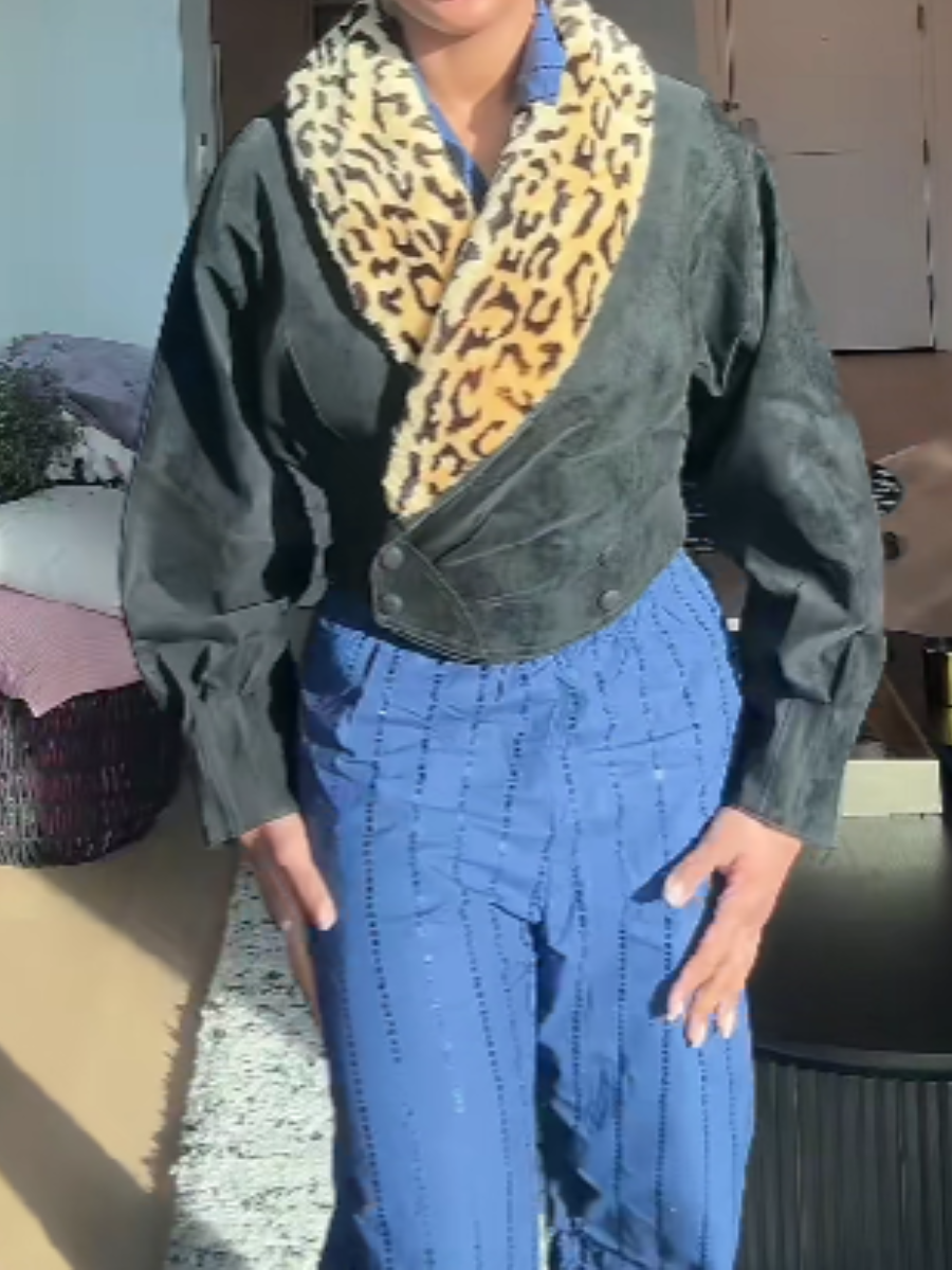 Leopard Print Collar Design Coat