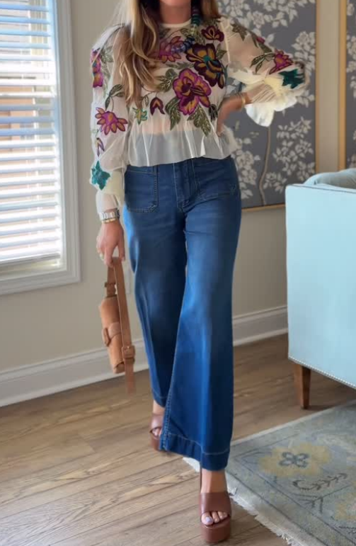 Floral Embroidered Mesh Top