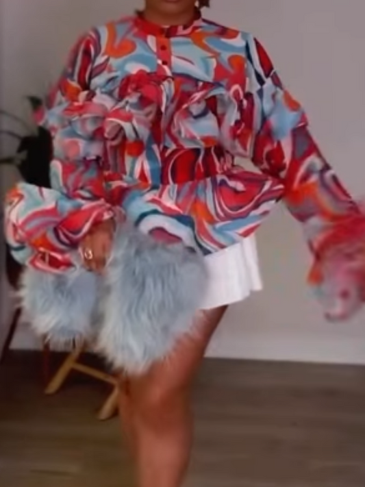 Chiffon Ruffle Print Top