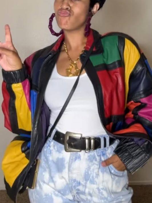 Multicolor Patchwork Leather Jacket
