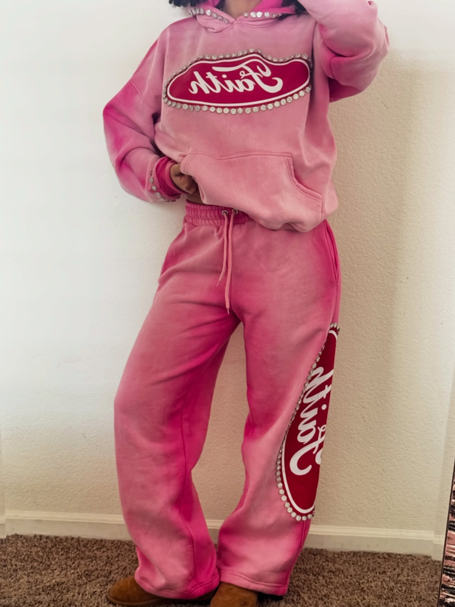 Printed Letters With Diamond Hooded Sport Set