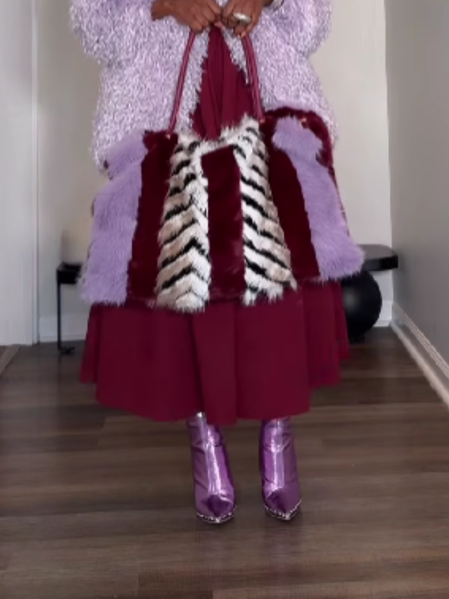 Contrast Faux Fur Animal Print Shoulder Bag