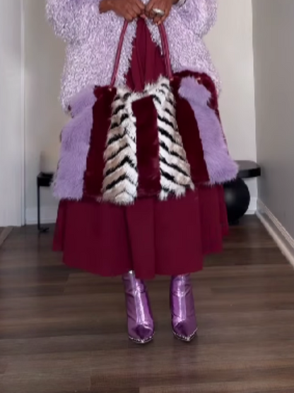 Contrast Faux Fur Animal Print Shoulder Bag