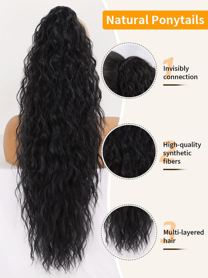 Claw Clip Long Wavy Ponytail Extension 30" Fluffy Natural Looking Synthetic Hairpiece