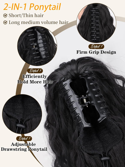 Claw Clip Long Wavy Ponytail Extension 30" Fluffy Natural Looking Synthetic Hairpiece