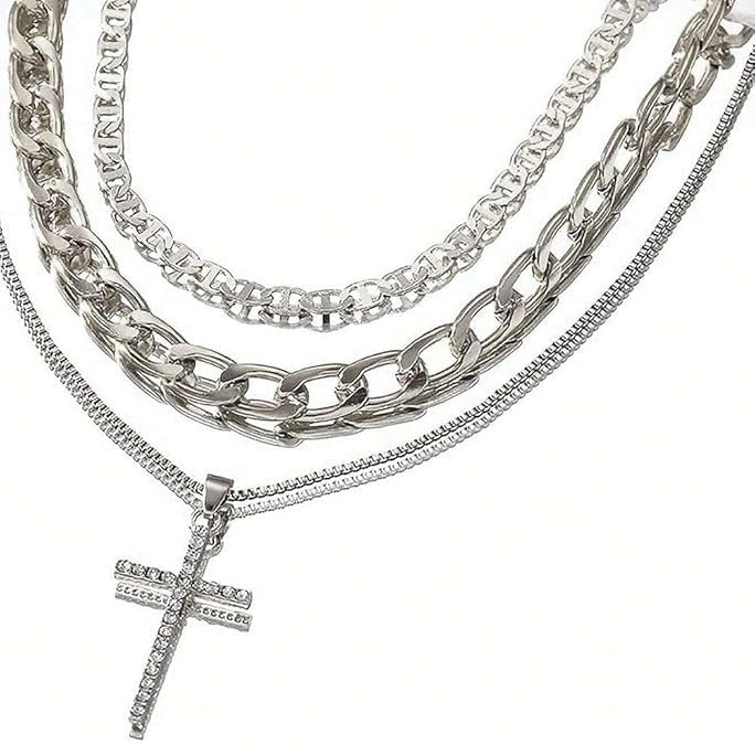 3pcs Layered Stacked Cross Pendant Necklace Set For Women