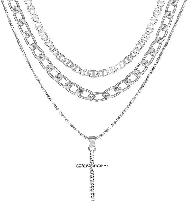 3pcs Layered Stacked Cross Pendant Necklace Set For Women