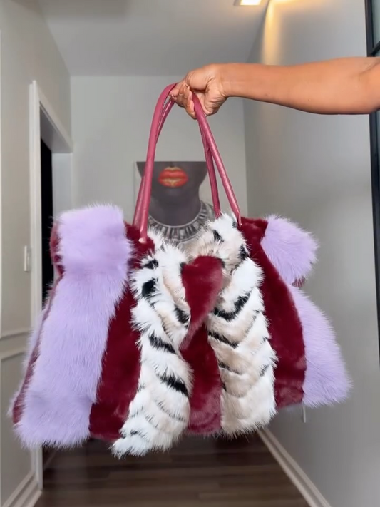 Contrast Faux Fur Animal Print Shoulder Bag