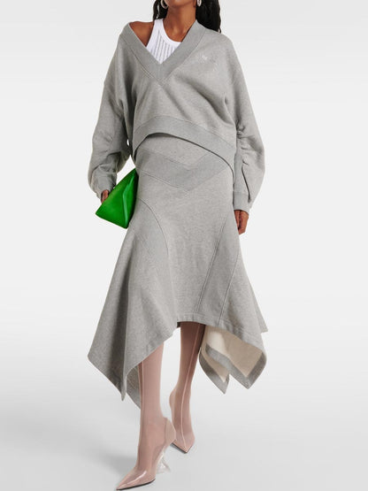 Fashion Patchwork V Neck Top & Mermaid Skirt