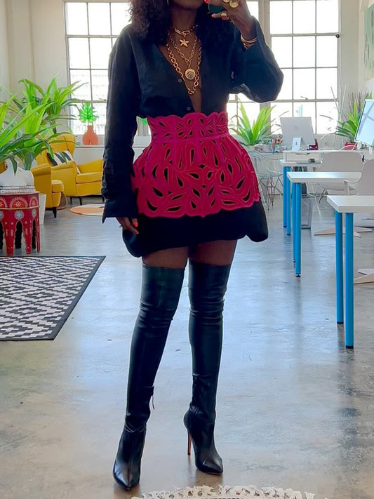 Fasion Zip Up Peplum Belt Skirts
