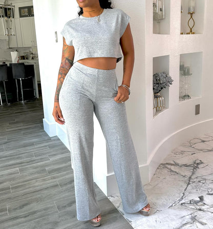 Solid Color Cotton Casual Two-piece Suit With Pockets