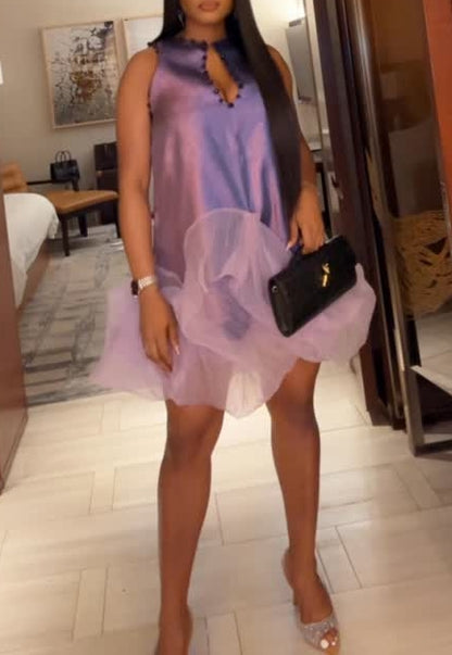 Stunning Damask&organza Sleeveless Flare Dress