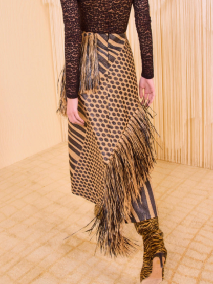 Fringed Asymmetric Skirt