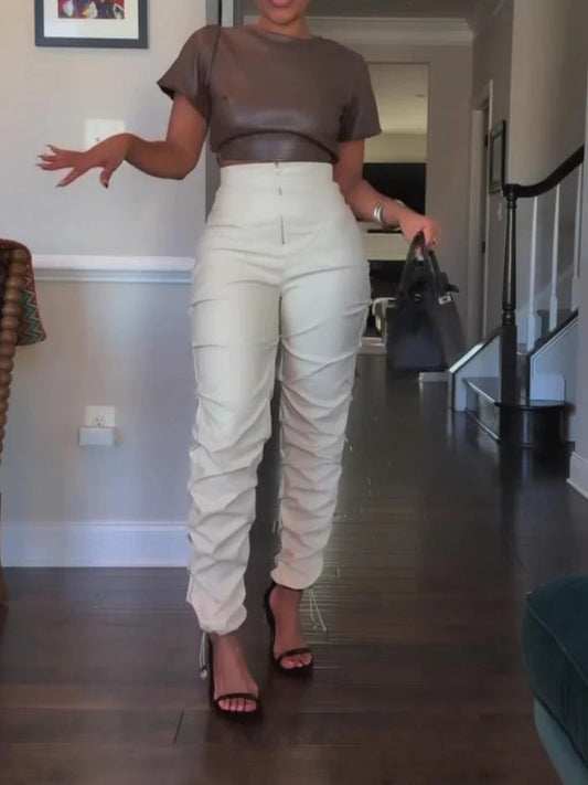 Faux Leather Ruffled Leggings