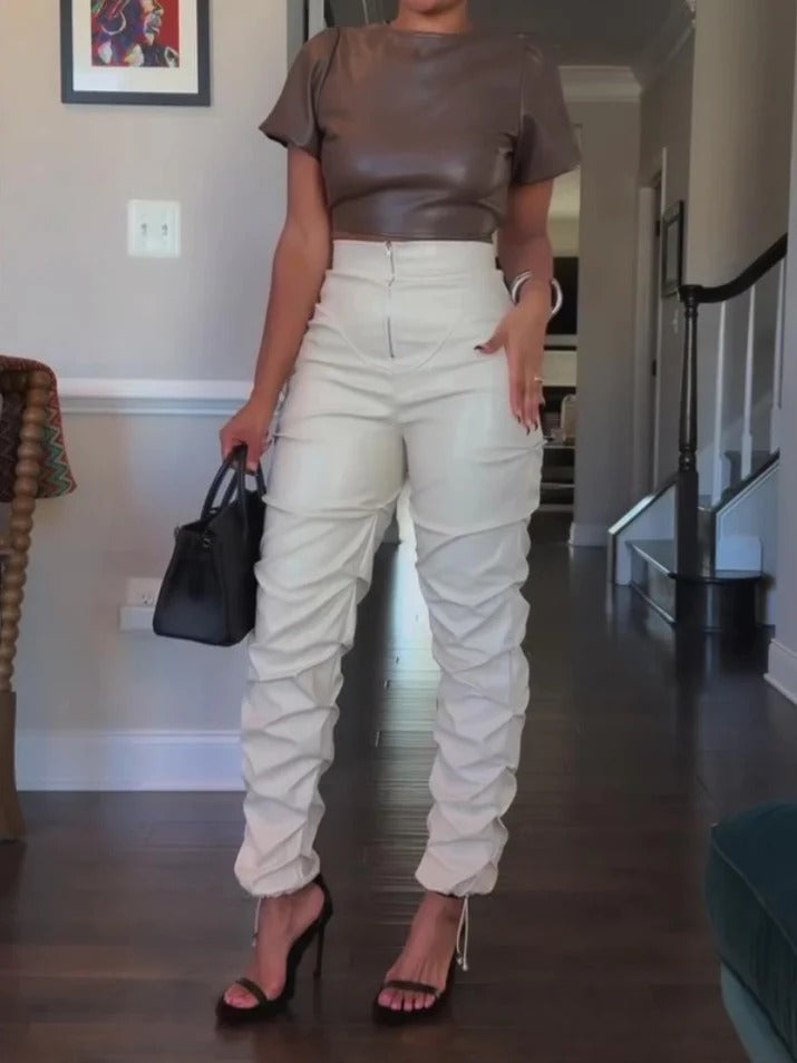 Faux Leather Ruffled Leggings