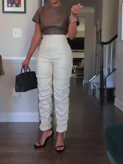 Faux Leather Ruffled Leggings