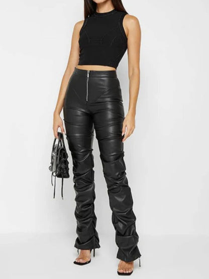 Faux Leather Ruffled Leggings