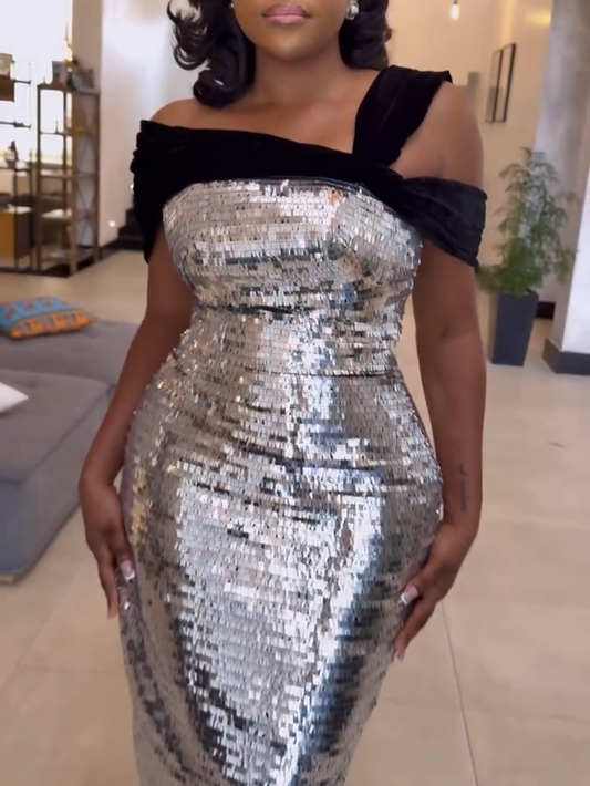 Shiny Black Shoulder Hip Skirt