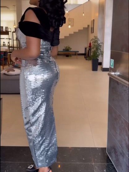 Shiny Black Shoulder Hip Skirt