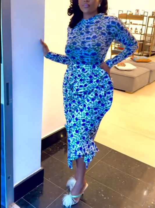 Blue Pattern Hip Skirt