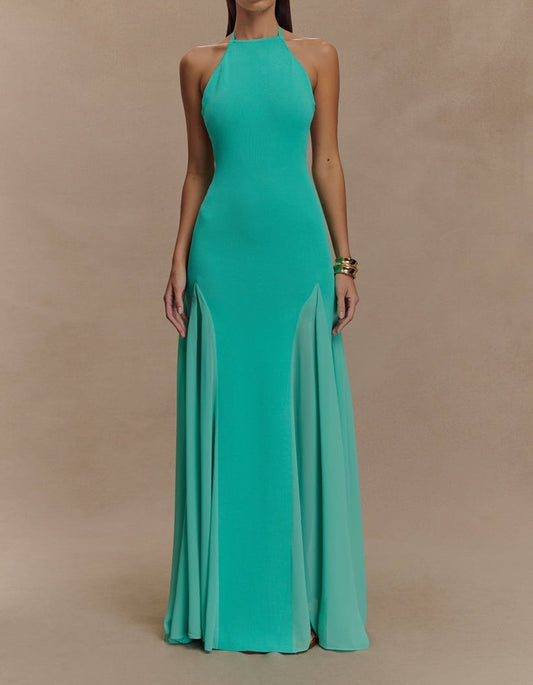 Knit And Mesh Halter Maxi Dress