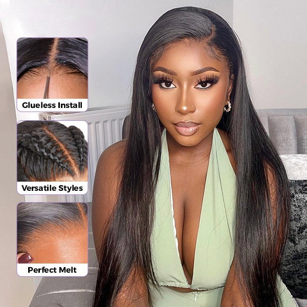 Silky Straight Easy Wear Go Glueless Wigs Pre Cut HD Lace Closure Wig