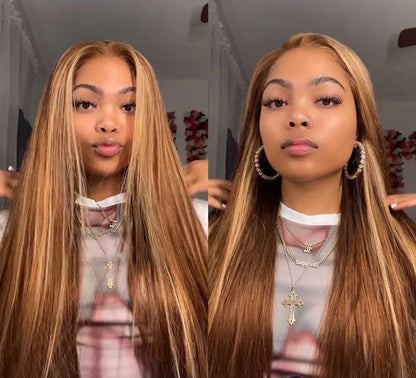 Pre-cut Lace Wig Straight Hair 4/27 Highlight Wear Go Glueless Wig Lace Wig Preplucked With Natural Hairline