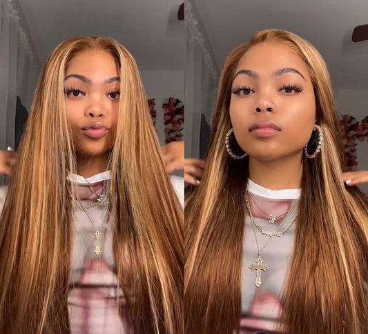 Pre-cut Lace Wig Straight Hair 4/27 Highlight Wear Go Glueless Wig Lace Wig Preplucked With Natural Hairline