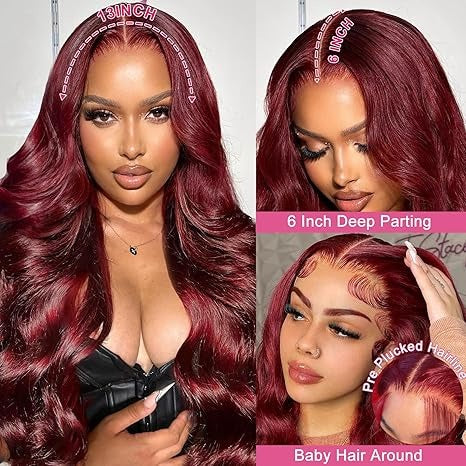 Burgundy Body Wave Lace Front Wigs 13x6 HD Transparent Lace 180% Density Wine Red