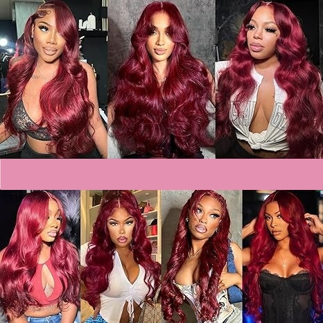 Burgundy Body Wave Lace Front Wigs 13x6 HD Transparent Lace 180% Density Wine Red