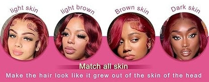 Burgundy Body Wave Lace Front Wigs 13x6 HD Transparent Lace 180% Density Wine Red