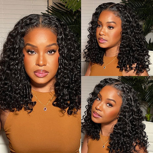 Wear Go Wigs Water Wave Hair Pre Cut 7x5 HD Lace Closure Short Bob Glueless Wig