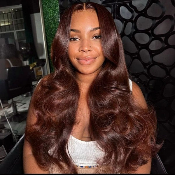 Body Wave Face-Framing Curtain Bangs Layered Cut Bleached Knots Wear Go Glueless Wig