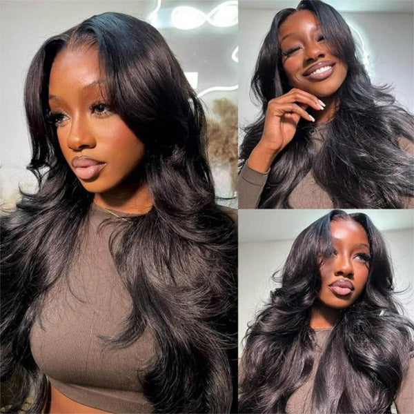 Body Wave Face-Framing Curtain Bangs Layered Cut Bleached Knots Wear Go Glueless Wig