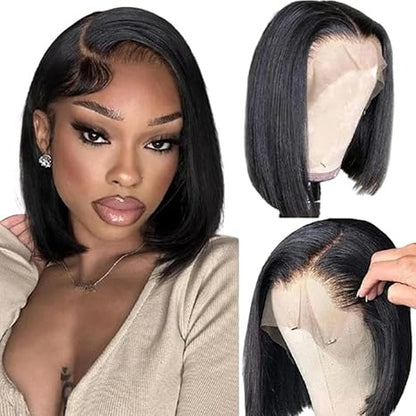Straight Hair Short Bob Human Hair 13x4 HD Lace Frontal Wigs Pre-plucked Natural Hairline