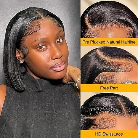 Straight Hair Short Bob Human Hair 13x4 HD Lace Frontal Wigs Pre-plucked Natural Hairline