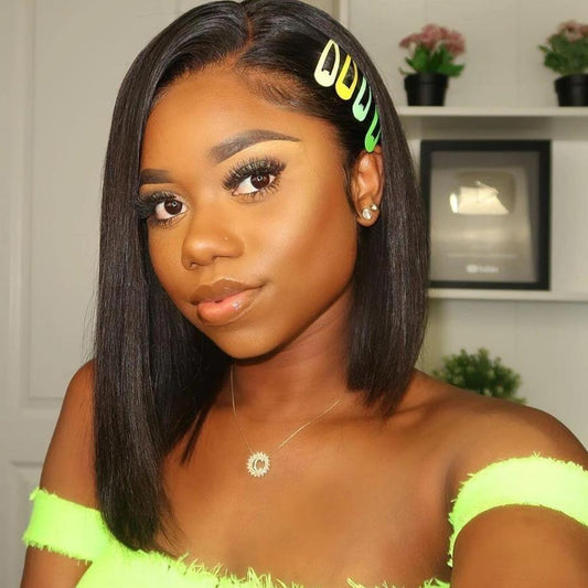 Straight Hair Short Bob Human Hair 13x4 HD Lace Frontal Wigs Pre-plucked Natural Hairline
