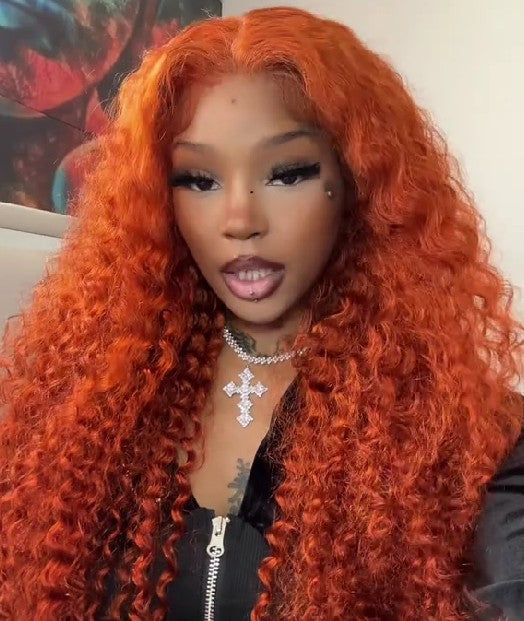 Ginger Deep Wave Lace Front Wigs Human Hair 180% Density Orange 13x4 Curly Lace Frontal Wigs