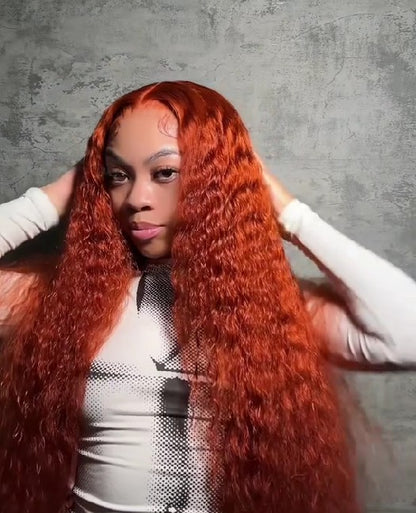 Ginger Deep Wave Lace Front Wigs Human Hair 180% Density Orange 13x4 Curly Lace Frontal Wigs