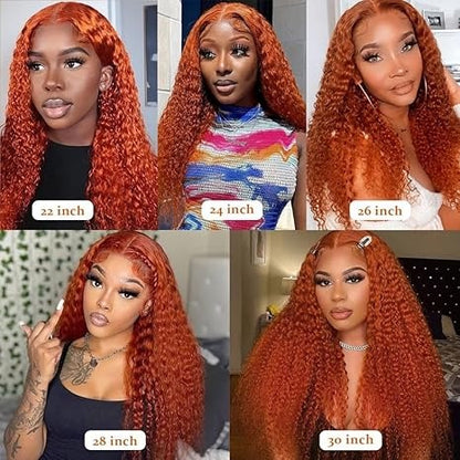 Ginger Deep Wave Lace Front Wigs Human Hair 180% Density Orange 13x4 Curly Lace Frontal Wigs
