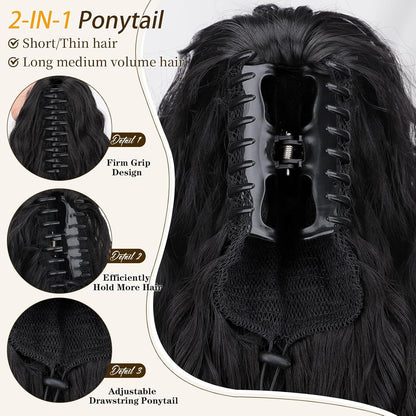 Claw Clip Ponytail Extension 18 Inch Wavy Pony Tails Hair Extensions Layered Fluffy Clip On Ponytails For Women Synthetic Hairpieces