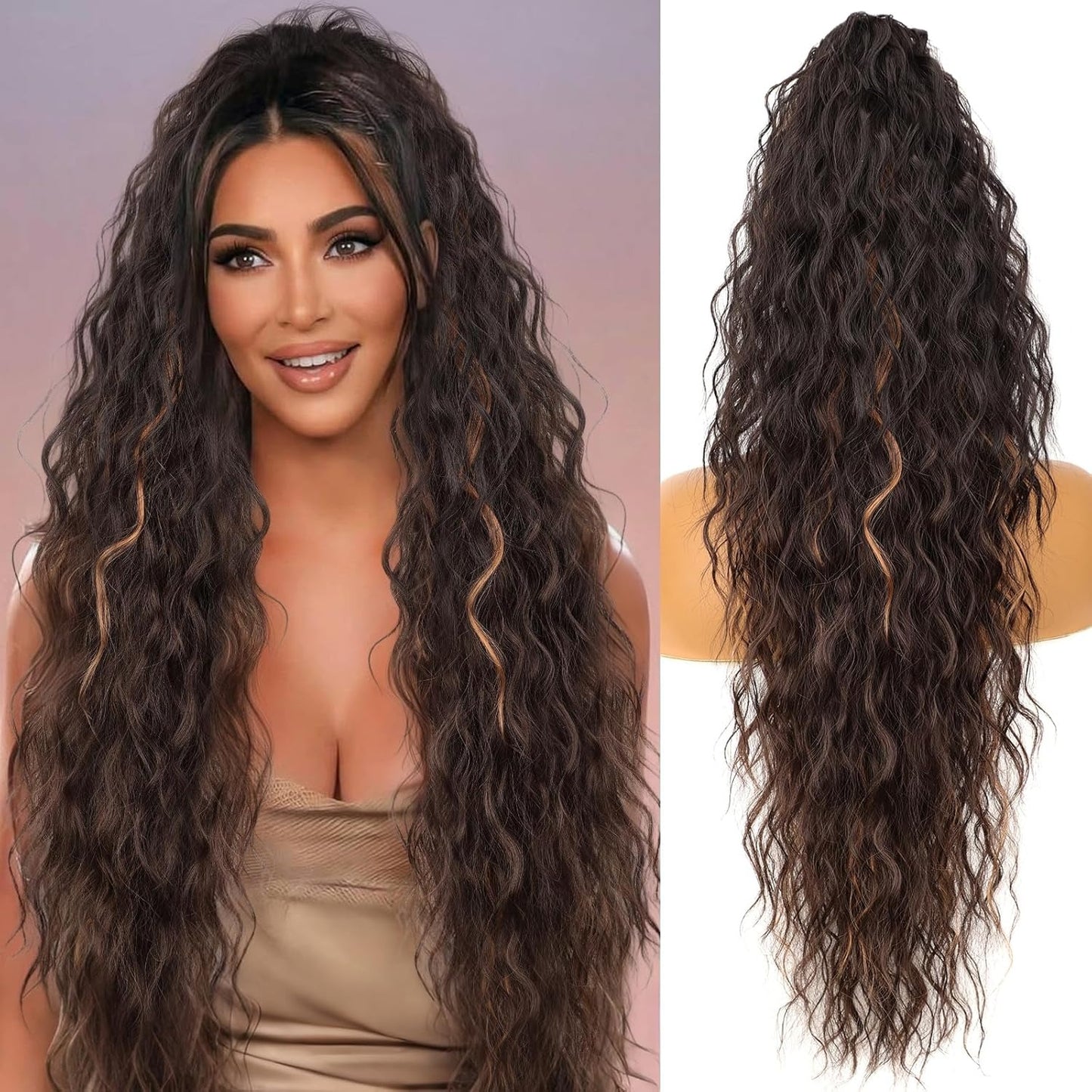 Claw Clip Long Wavy Ponytail Extension 30" Fluffy Natural Looking Synthetic Hairpiece