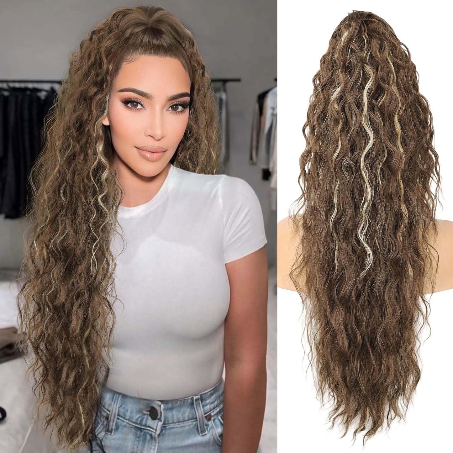 Claw Clip Long Wavy Ponytail Extension 30" Fluffy Natural Looking Synthetic Hairpiece