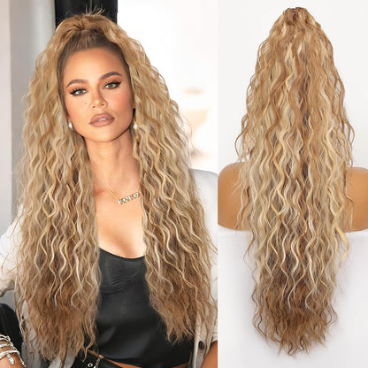 Claw Clip Long Wavy Ponytail Extension 30" Fluffy Natural Looking Synthetic Hairpiece
