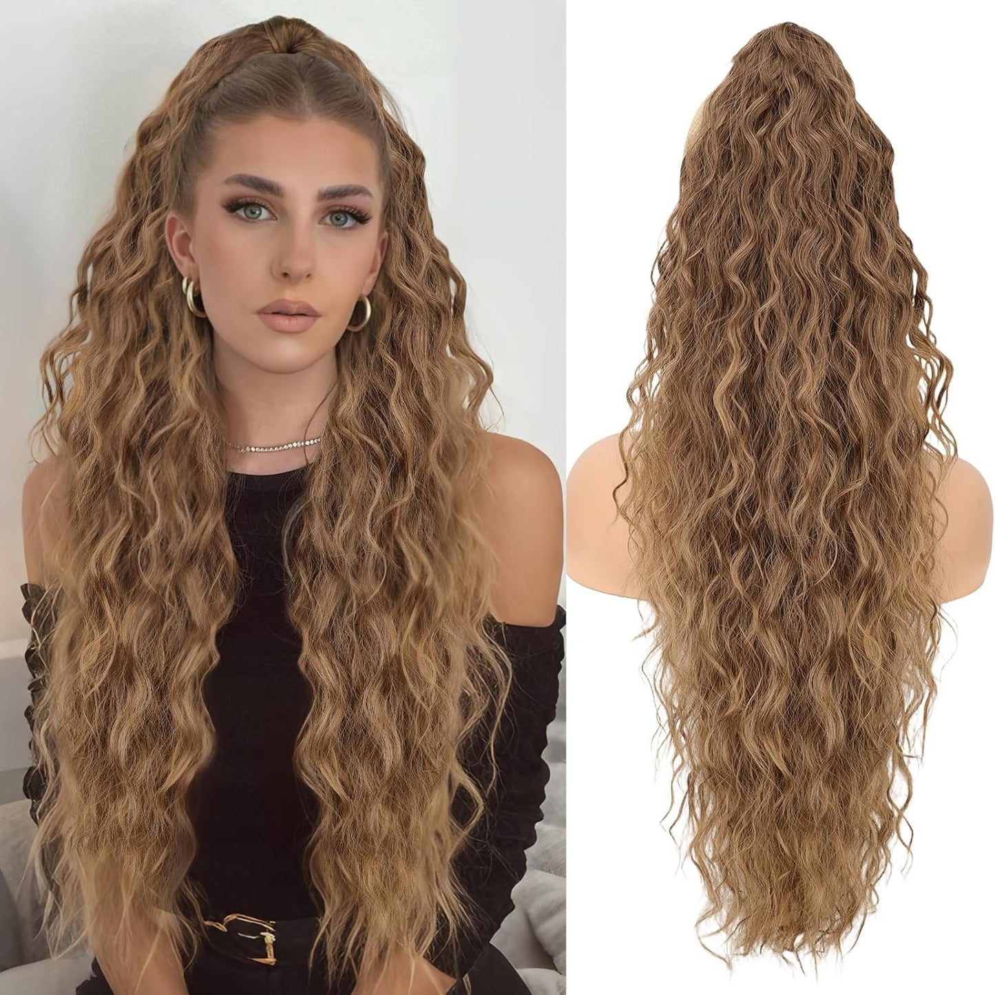 Claw Clip Long Wavy Ponytail Extension 30" Fluffy Natural Looking Synthetic Hairpiece