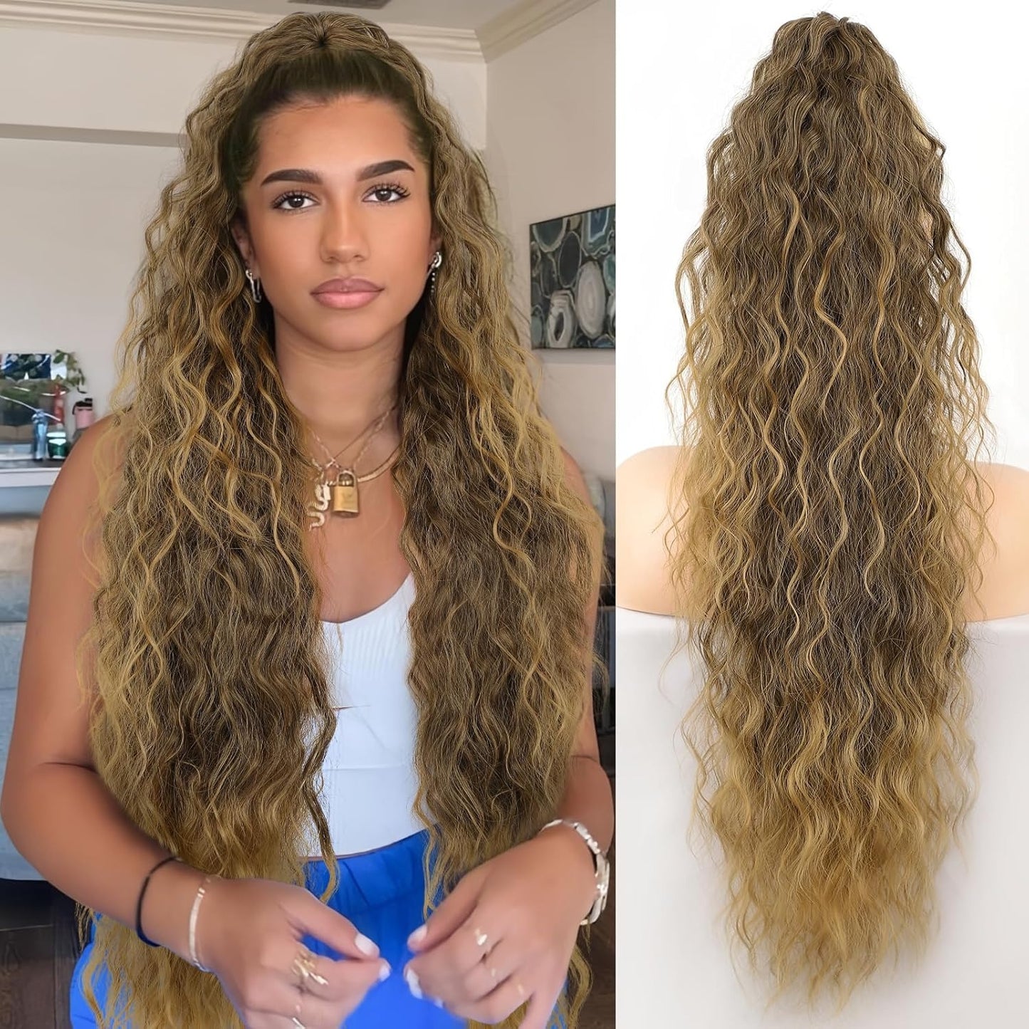 Claw Clip Long Wavy Ponytail Extension 30" Fluffy Natural Looking Synthetic Hairpiece